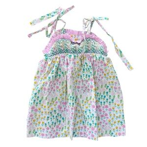 Stitchy Fish Floral Smocked Tie Shoulder Dress size 2T